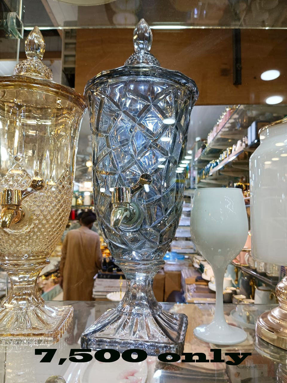 Elegant Gold Beverage Dispenser Set with 6 Wine Glasses