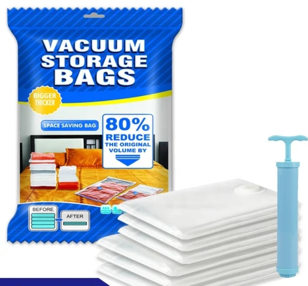 Vacuum Storage Bags (5 Pack) with Hand Pump – Space Saver Bags for Clothes, Bedding, Comforters, Pillows & Travel