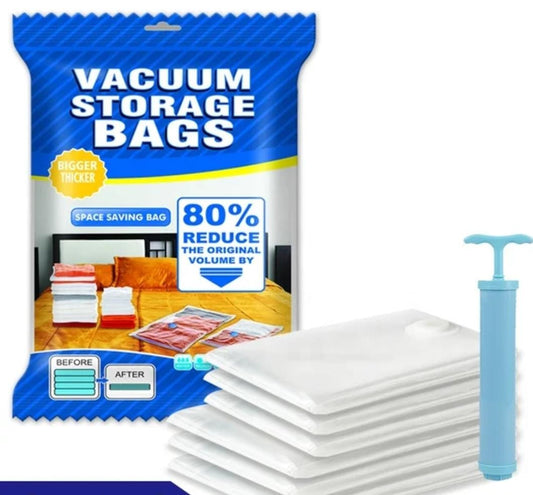 Vacuum Storage Bags (5 Pack) with Hand Pump – Space Saver Bags for Clothes, Bedding, Comforters, Pillows & Travel