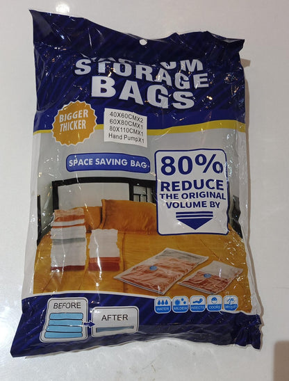 Vacuum Storage Bags (5 Pack) with Hand Pump – Space Saver Bags for Clothes, Bedding, Comforters, Pillows & Travel