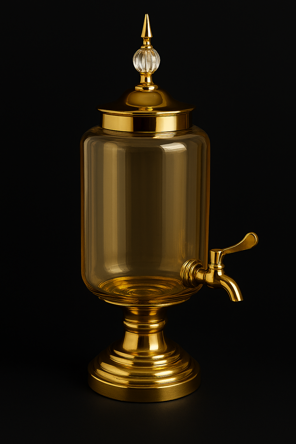 Elegant Gold Beverage Dispenser Set with 6 Wine Glasses