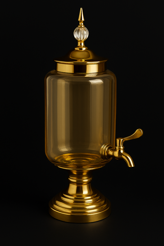 Elegant Gold Beverage Dispenser Set with 6 Wine Glasses