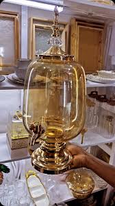 Elegant Gold Beverage Dispenser Set with 6 Wine Glasses