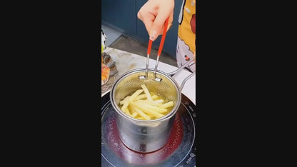 Stainless Steel Deep Fryer Pot (1.2L) with Strainer Basket & Heat-Resistant Handle